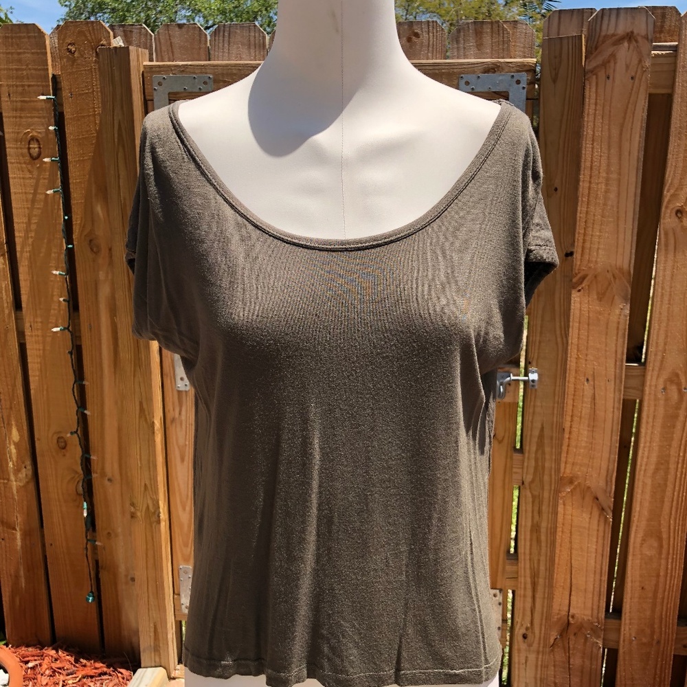 Olive Green Top with cutout design & fishnet inlay